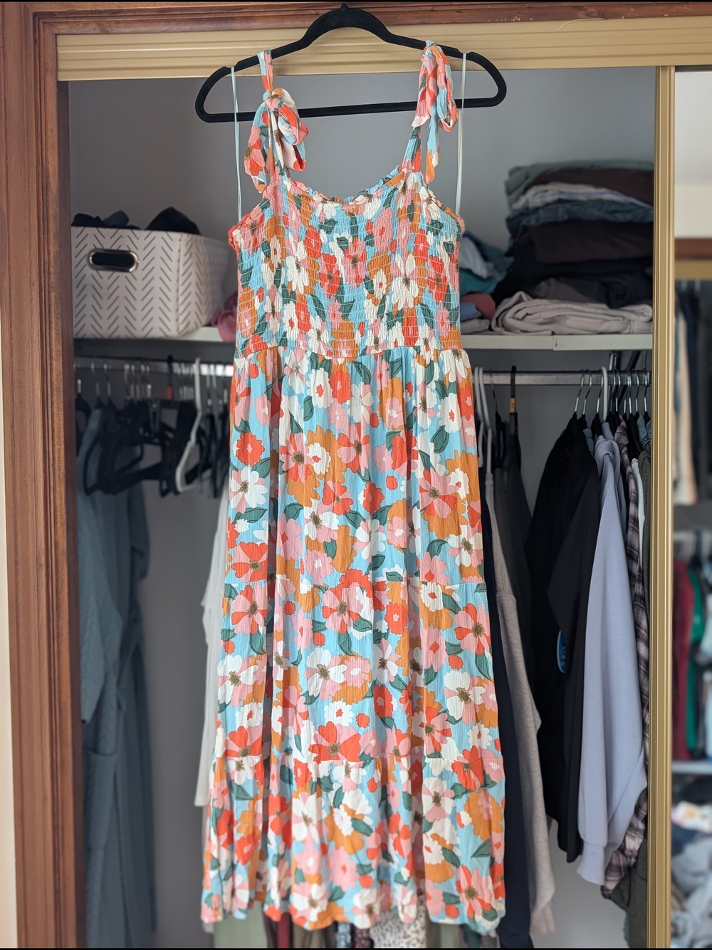 Floral Tie-Shoulder Smocked Sundress - Multi Floral